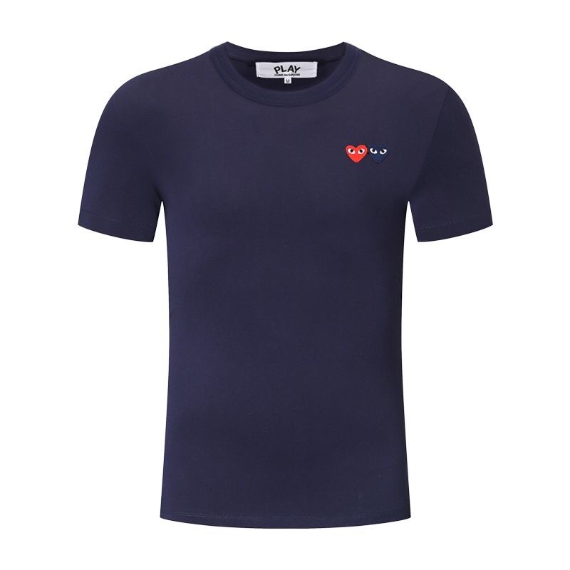 PLAY camiseta de manga corta unisex con bordado de corazón de mosaico de verano, corazón doble, corazón dorado