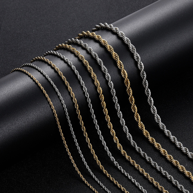 Stainless Steel Twist Chain 2Mm3Mm4Mm5Mm6Mm Men's Hip-Hop Necklace Multi-Size Multi-Color Twist Chain