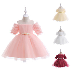 兒童禮服公主裙亞馬遜外貿款女童網紗連衣裙花童禮服中小童表演服