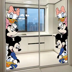 ミッキー漫画ステッカー窓花ガラスドア窓ベランダ押し引き戸衝突防止装飾浴室キッチンステッカー貼り付け