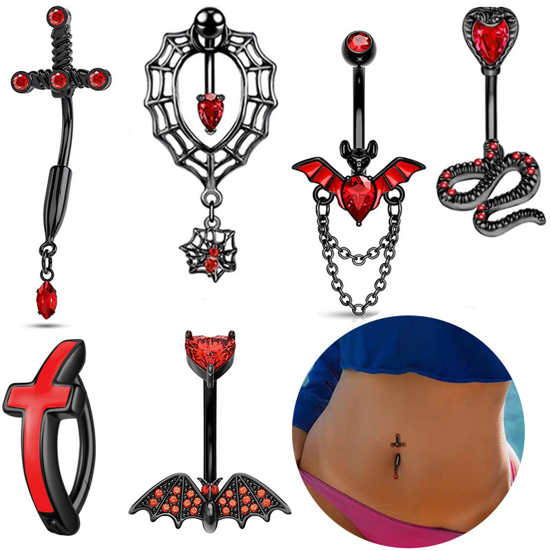 Hot-selling new stainless steel bat-shaped piercing jewelry with zircon—reverse-wear navel ring & navel stud—available on Amazon in Europe and North America.