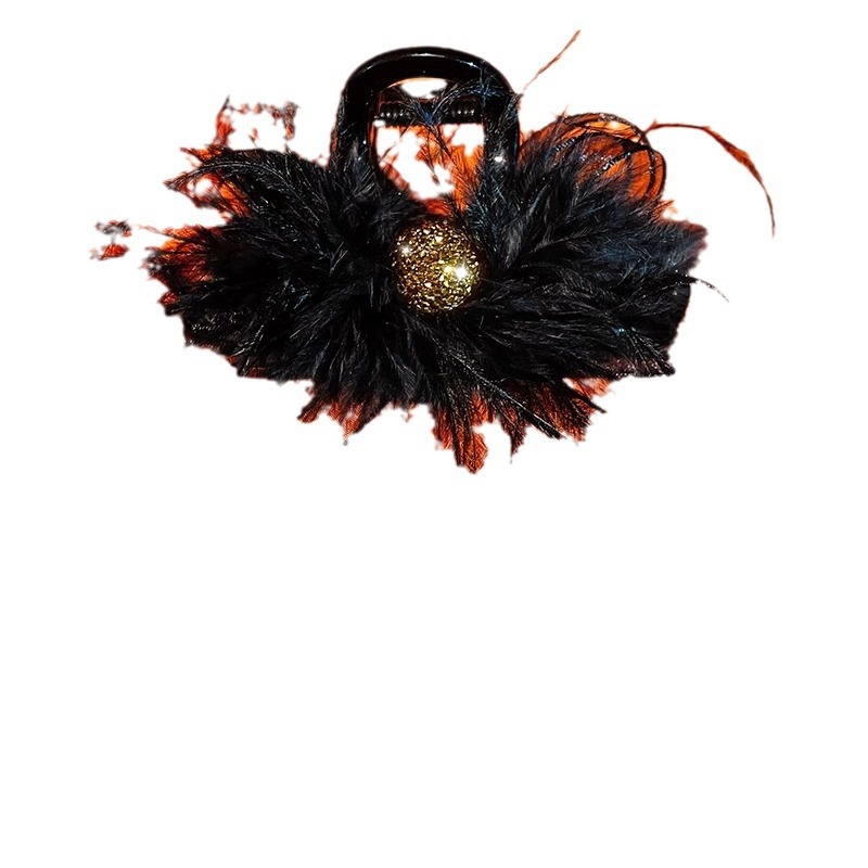 Plumas negras coreanas abrazadera de cabello de avestruz otoño femenino 2024 nuevo clip de cabello de alta calidad clip de cabello de tiburón grande clip de cabello