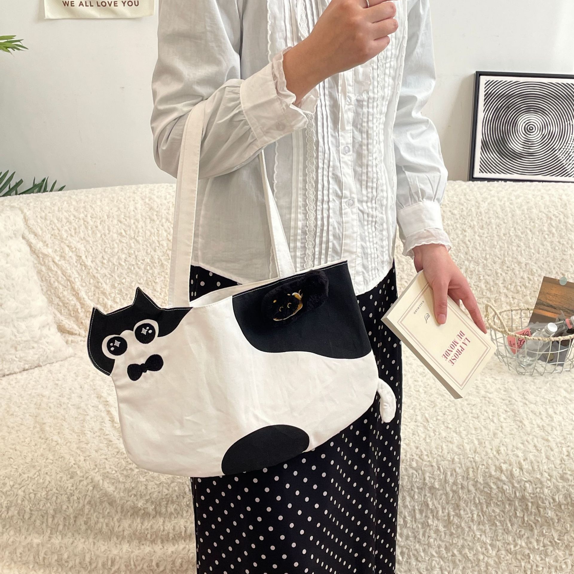 Women's Canvas Cat Cute Square Open Tote Bag display picture 38