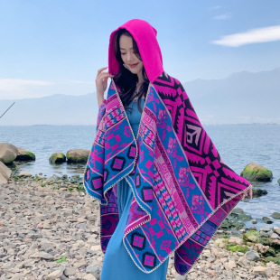 Natural Pullover Comfortable All-match Personalized Play Wear Cloak Square Arrow Retro Breathable Vent Towel Cloak Women