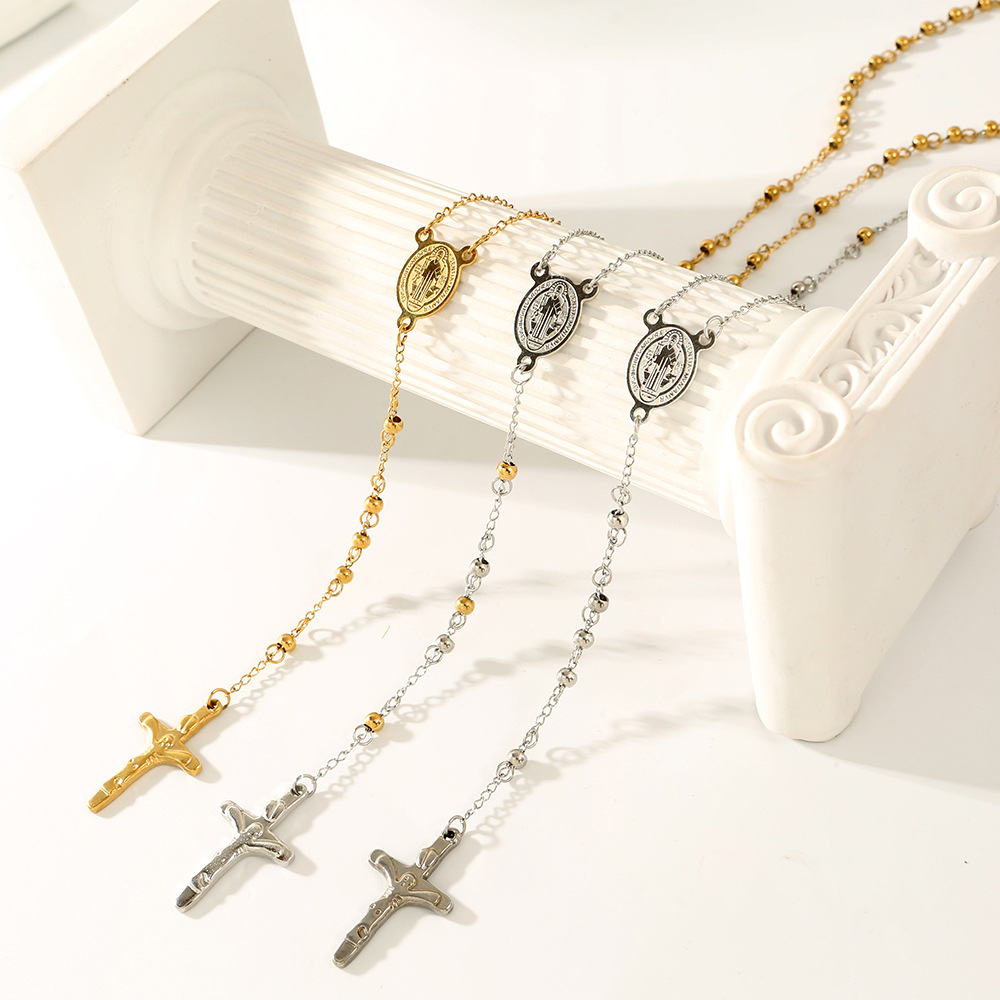 Titanium Steel Pendant Material Wholesale Jewelry Ethnic Style Cross Virgin Mary Titanium Steel Plating Necklace