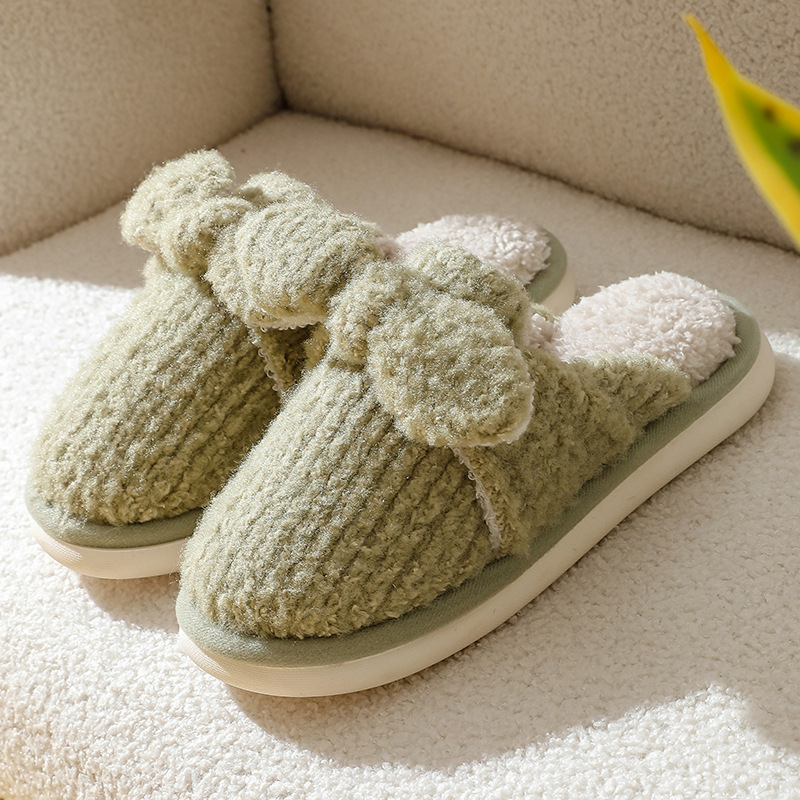 thumbnail image 1 of Zapatillas de algodón de otoño e invierno para mujer con nudo de lazo, zapatillas peludas para el hogar, zapatillas de algodón cálidas de felpa antideslizantes gruesas para mujer, 1 of 5