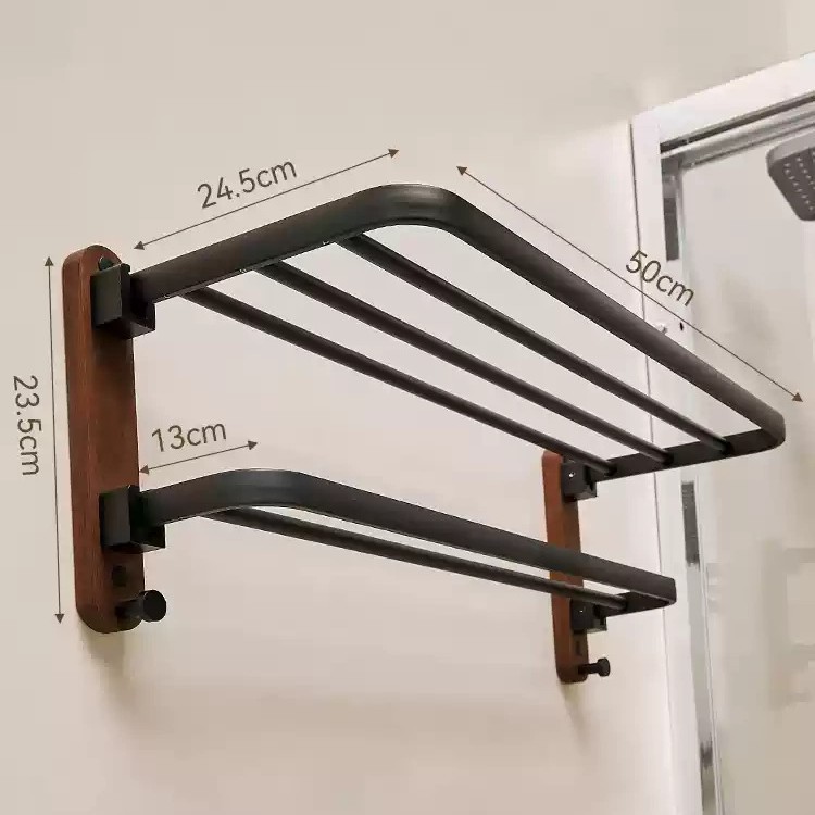 Toallero de baño de nogal Estante de toallas de baño de alta gama sin perforación Estante de baño Colgante de baño
