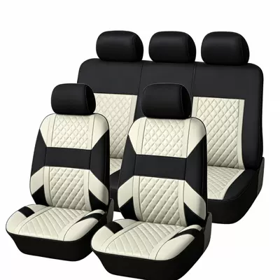 horizontal stripe diamond pattern 9-piece set | Seat cushion, seat cover - beige-9-piece-set-for-a-five-seater-vehicle
