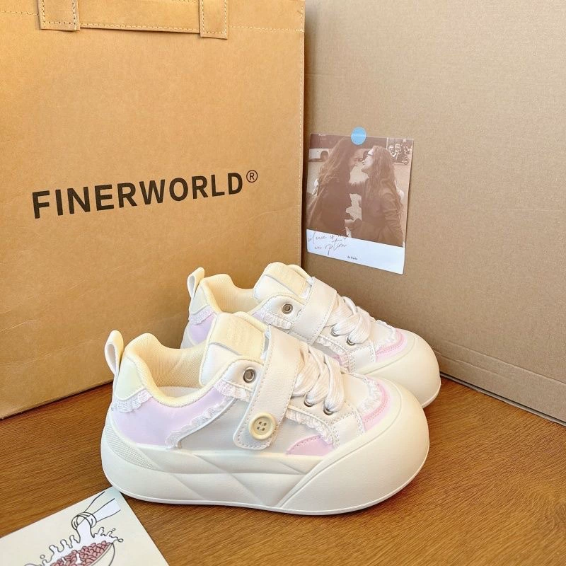 Женские кроссовки Dopamine Bread, на толстой подошве, милые-прекрасные, корейский стиль 2025, новый нишевый дизайн, универсальные белые кроссовки для студентов