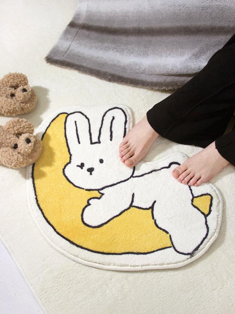 Korean-style cute bunny bathroom mat, absorbent faux cashmere mat, non-slip and easy-to-clean foot mat for bathroom entrance