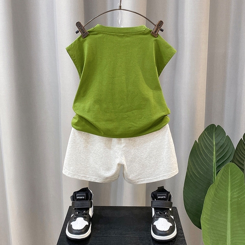 Children's Backless Top Set for Boys Summer Thin Pure Color 2024 New Style Cool Boy Sleeveless Clothing Casual Sports