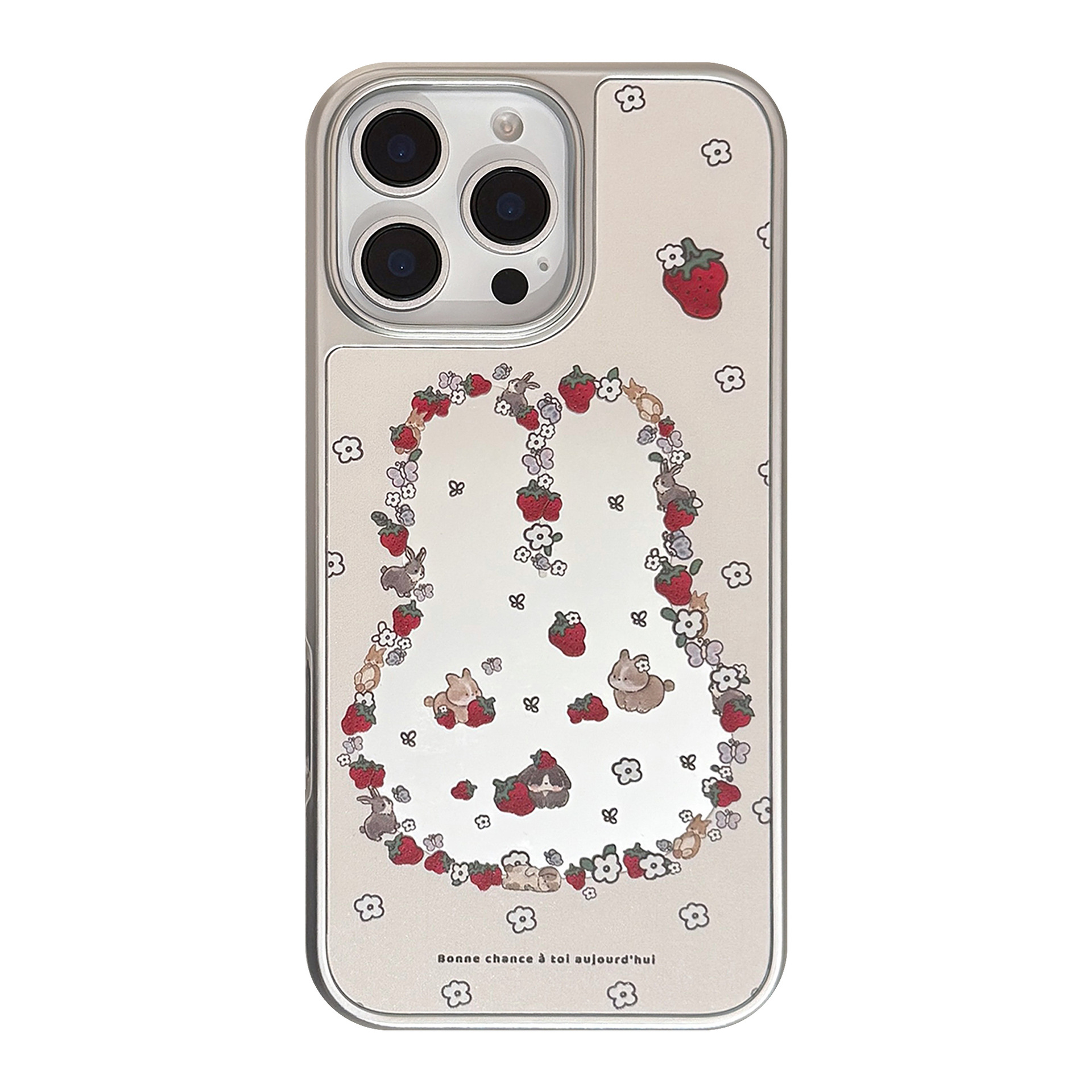Protective Phone Case With Mirror Plating And Strawberry Design_voghion.com
