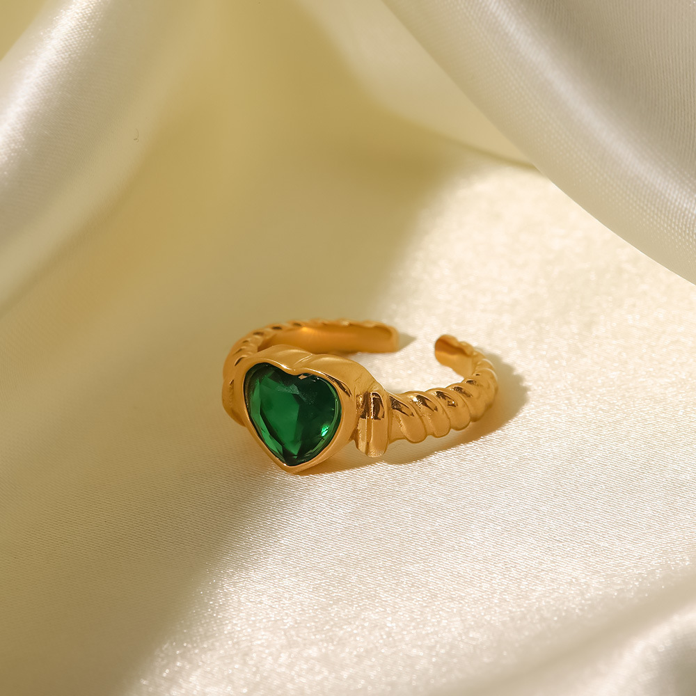 Retro Geometric Stainless Steel Zircon Open Ring