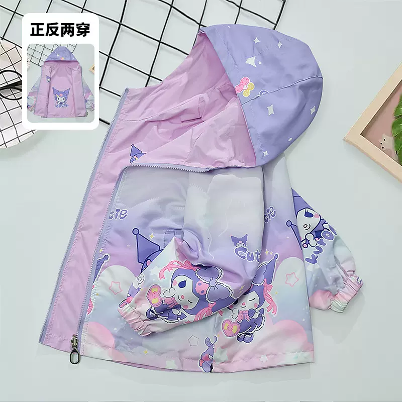 洋气童装秋装儿童女童双面穿春秋外套冲锋衣宝宝中大童卡通拉链衫