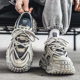 夏季男鞋新款透气网面青少年运动鞋男潮流百搭轮胎底厚底老爹鞋男