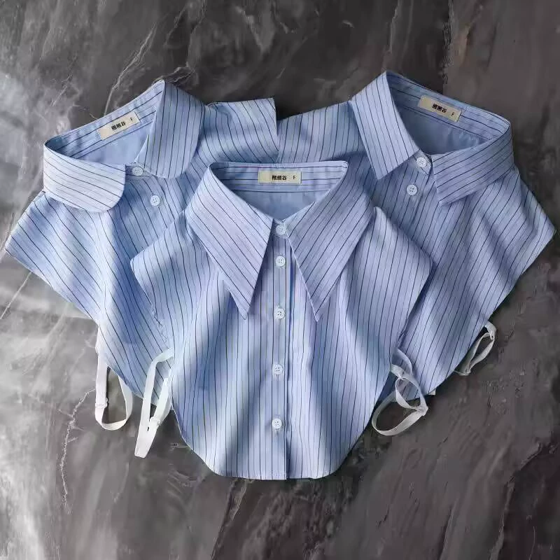 Рубашка в полоску с острым воротником, искусственный воротник, женский универсальный декоративный многофункциональный синий хлопковый внутренний воротник свитера