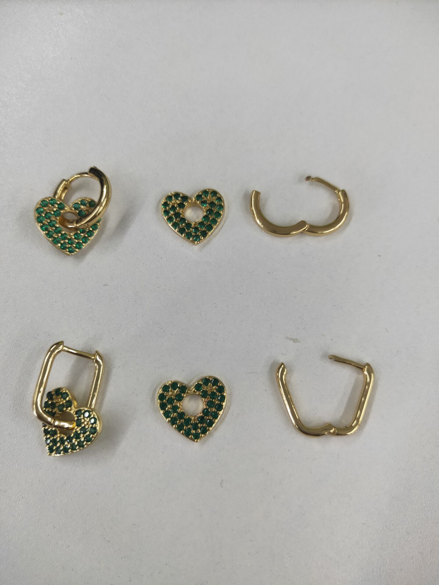 Boucles d39oreilles en forme de coeur ensemble de colliers plaqu cuivre or 18 carats amour vert boucles d39oreilles zirconium temprament chane de la claviculepicture3