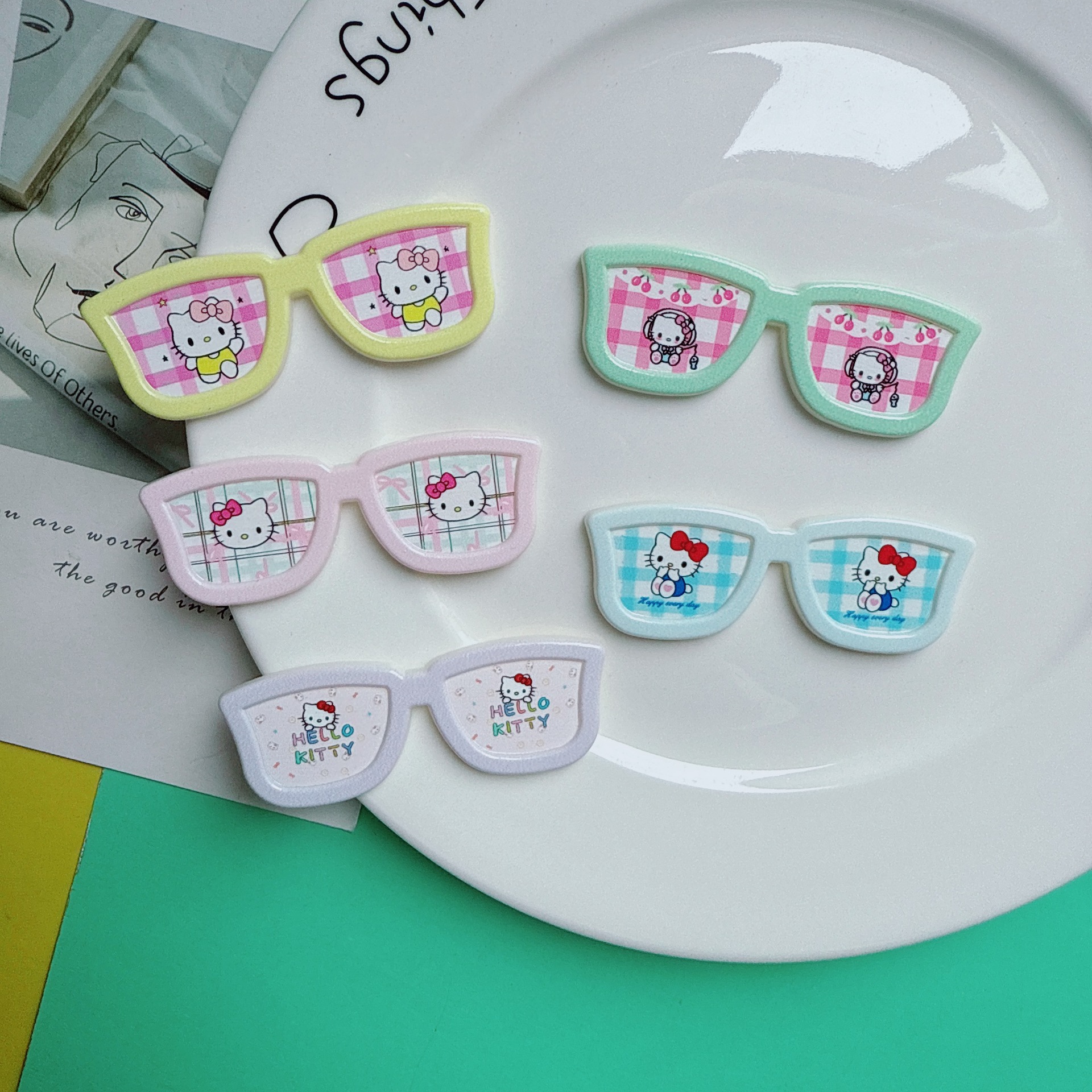 新しい漫画猫メガネ装飾アクセサリー diy 手作りヘアピン下駄靴花水カップ素材パッチ