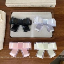 韩国质感丝光蝴蝶结发夹弹簧夹高级感发饰网纱双层设计感发卡轻奢