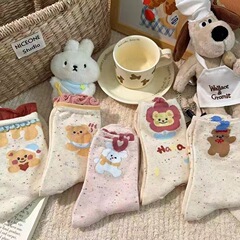10款组合装袜子女中筒春秋可爱边卡通点子ins潮流花边小熊袜
