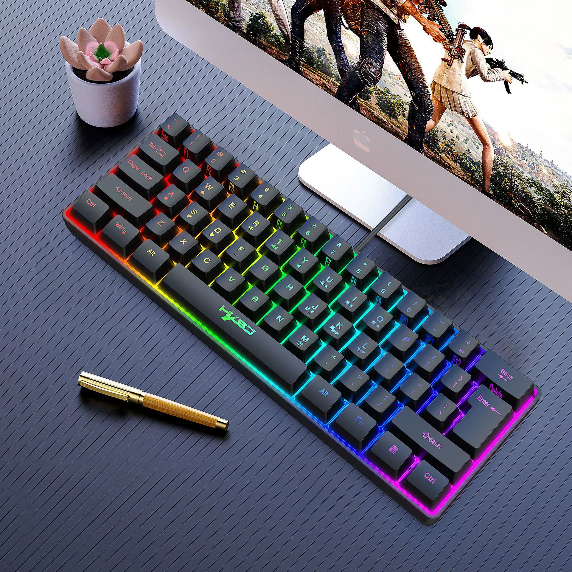 Новый игровой клавиатура HXSJ с 61 клавишей, RGB подсветка, мини-клавиатура, набор горячих клавиш, фабричный образец