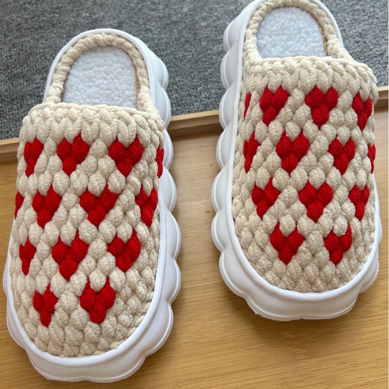 云朵拖鞋手工冰条线钩编居家保暖防滑成品婚嫁鞋墨绿灰拖鞋