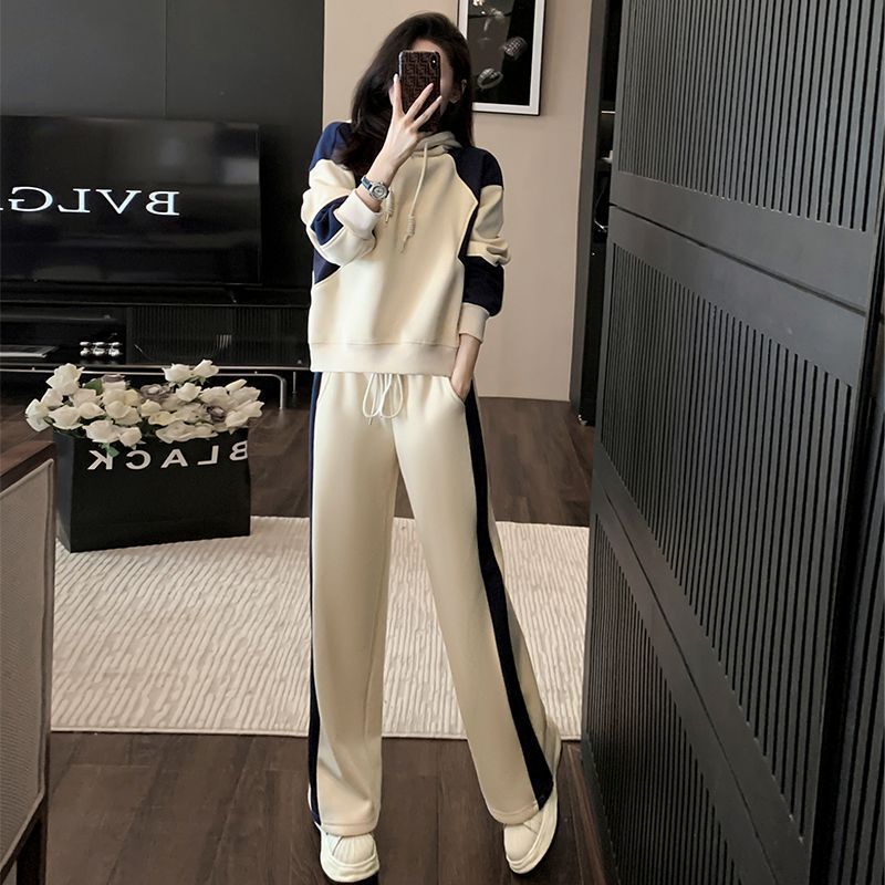 早秋卫衣休闲时尚运动套装女春秋2025年新款撞色连帽遮肉两件套潮|undefined