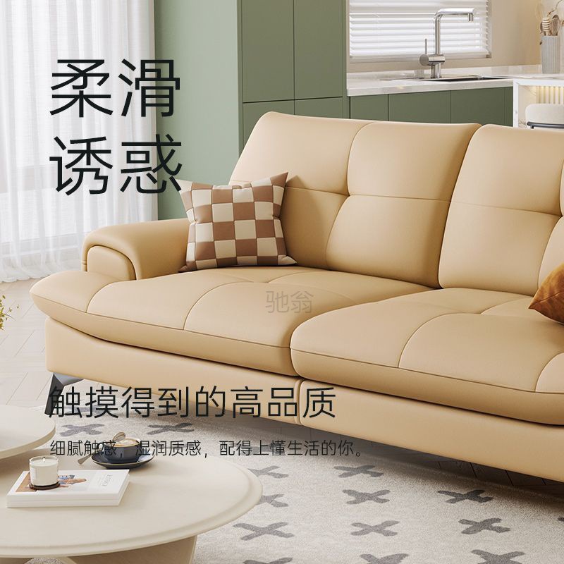 3L Nordic minimalist living room leather sofa for small apartments, head layer cowhide office sofa for three people, minimalist bedroom sofa.
