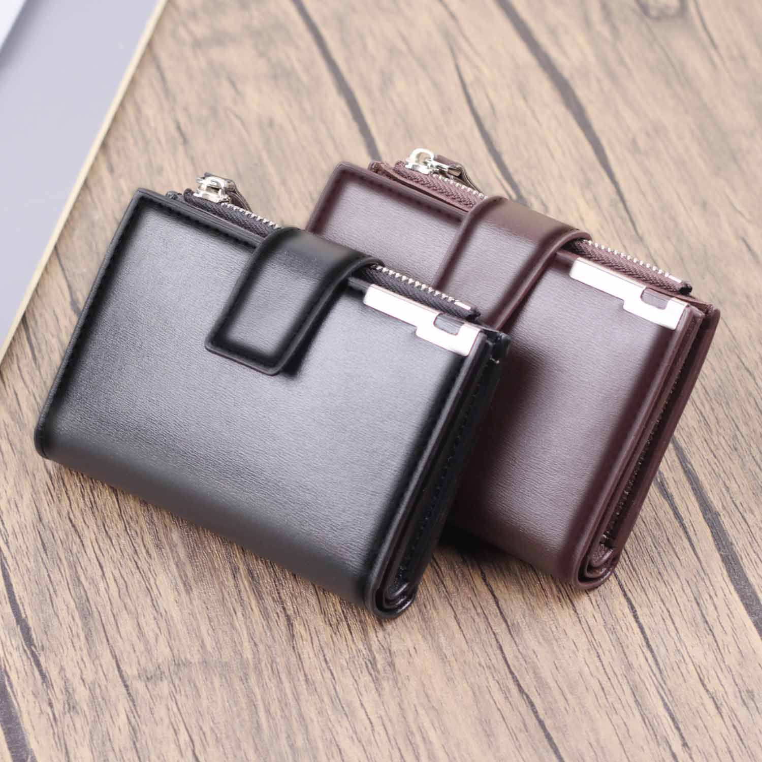 Cartera vertical de hombre botón cartera de hombre cartera de hombre cartera de tarjetas de gran capacidad en una bolsa corta transfronteriza con cremallera