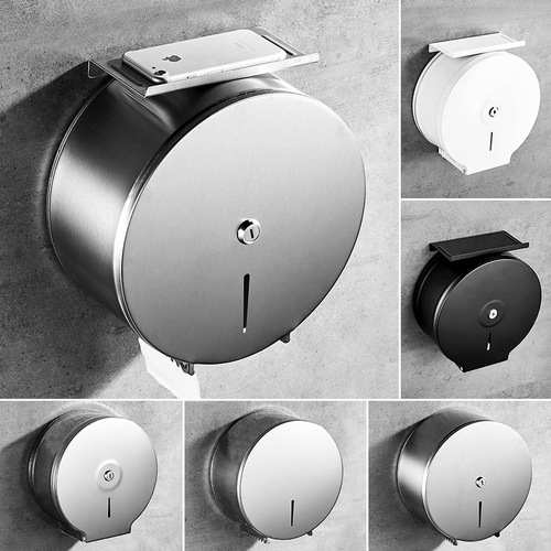 Wholesale large roll paper box wall-mounted bathroom large paper toilet paper holder public hotel commercial stainless steel 304 paper