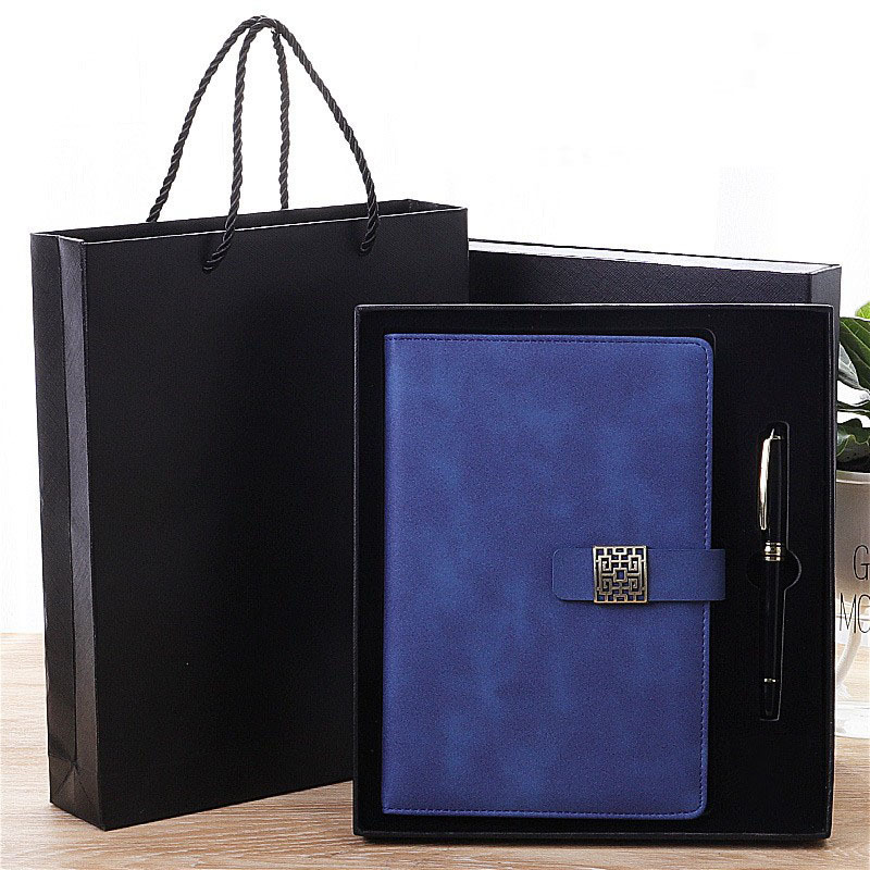 A5 business luxury gift box set a5 paperback notebook with buckle + metal pen + heaven and earth cover box + handbag