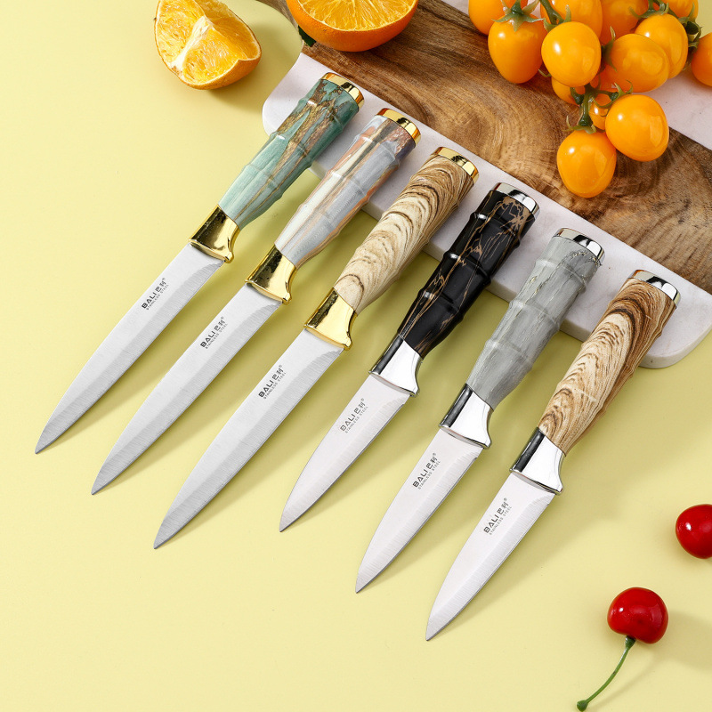 Spot comercio exterior venta caliente caja de exhibición mango de bambú cuchillo de pintura en aerosol juego de cuchillos de tapa de galvanoplastia doble regalo de cocina caja de regalo