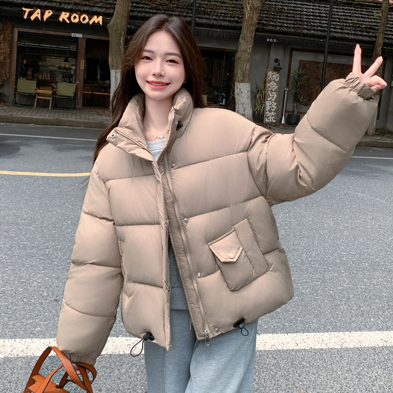 Invierno plumón de algodón mujer abrigo de algodón caliente 2024 nueva moda casuales de color sólido collar corto chaqueta