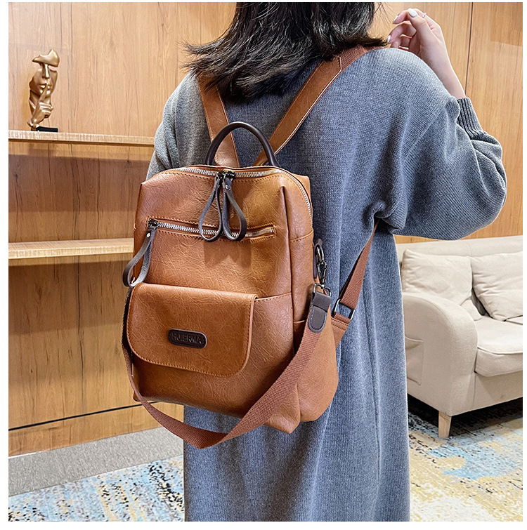 Retro British Soft Leather Shoulder Bag Female Bag  New Large-capacity Backpack display picture 7