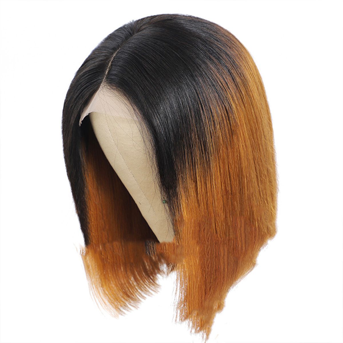 Amazon nueva peluca europea y americana de las mujeres de longitud media de pelo corto recto oblicuo Bangs onda cabeza gradiente de color moda pelo corto cubierta de la cabeza