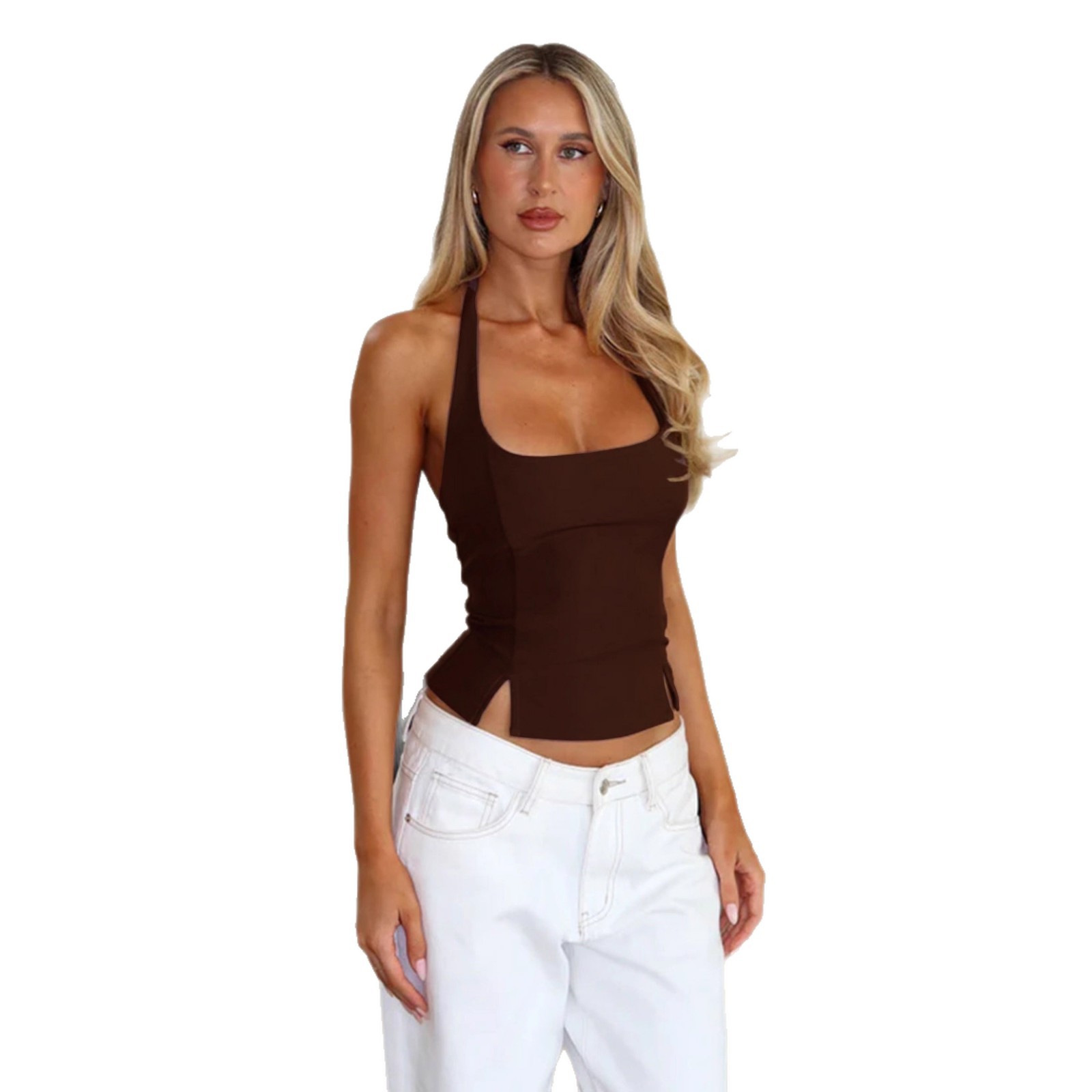 Women's Slim-Fit Sports Top Sleeveless Workout Vest, Breathable Running Athletic Shirt For Gym & Outdoor Exercise (Dark Brown, Black, White)_ecoleips.com