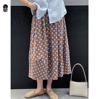 PLUS素町文艺复古波点印花半身裙女夏季新品宽松遮肉慵懒棉质花苞