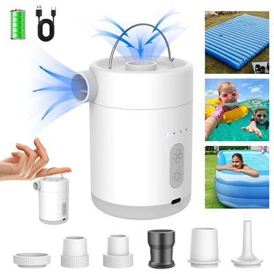 Suction Dual-Purpose Electric Air Pump Camping Light Lithium Battery Outdoor Air Cushion Swimming Ring Air Pump Car Outdoor Portable (Hava nasosu) - 319-white