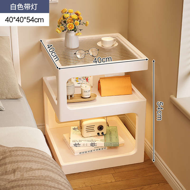 Mesita de noche de madera maciza con lámpara, estante de cabecera, apartamento pequeño moderno y simple, armario de almacenamiento de cabecera muy estrecho creativo