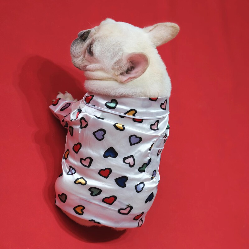 Spring, Summer and Autumn Dog Clothes Teddy Schnauzer Bichon Frize Clothing Anti-Silk Heart Print Pet Pajamas