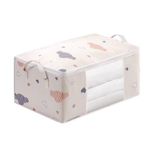 Cloud Heart Cotton Blanket Storage Bag Large Capacity Household Clothing & Blanket Storage Box with Visible Window Dustproof Moistureproof Moving