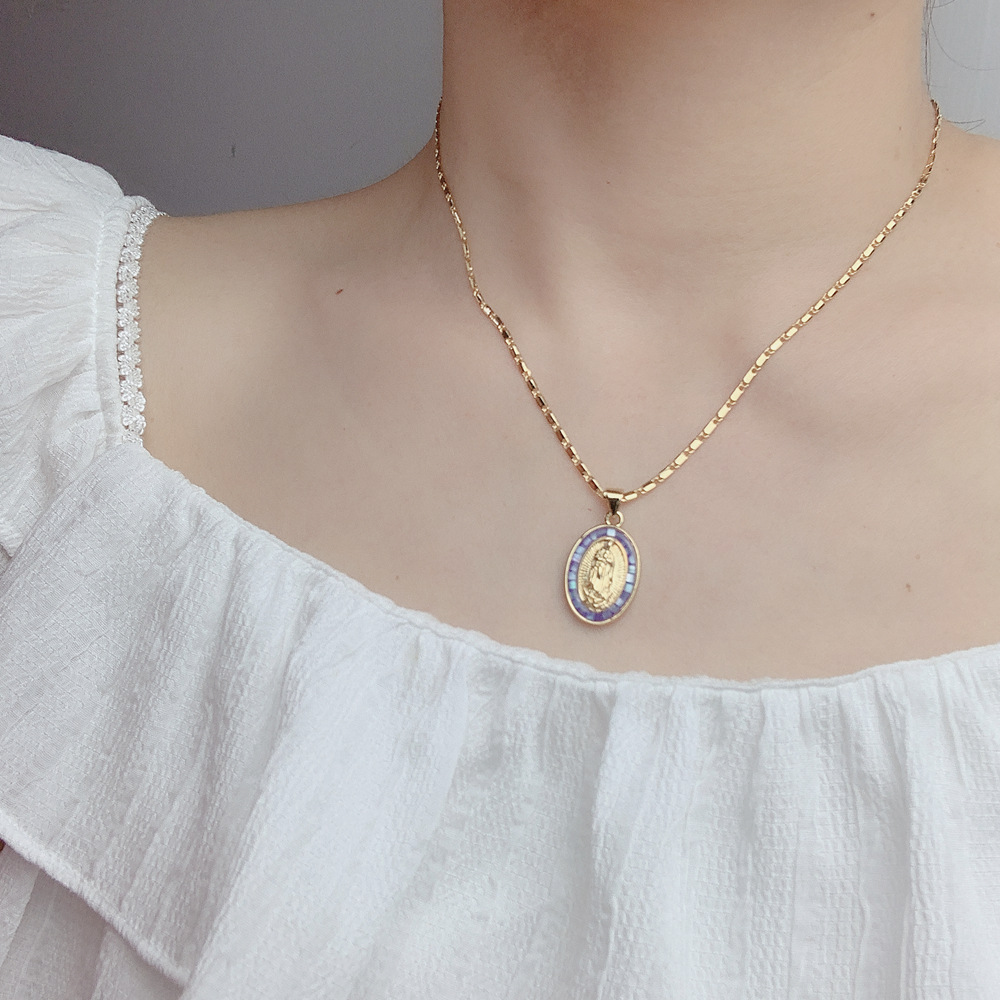 Fashion Oval Copper Inlaid Shell Necklace 1 Piece