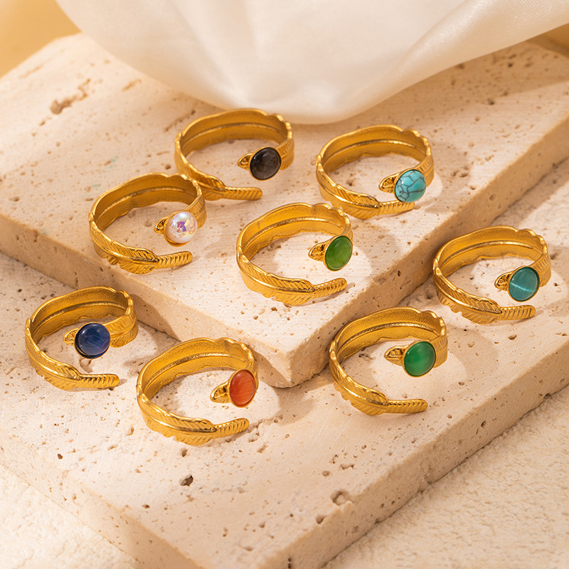 7g Weight 0.03µm Gold Plating Thickness Electroplated Gold Plating Process Golden Plated Plating Material Cat's Eye Stone Inlay Material Rings Classification 1 Piece Quantity Daily Occasion 201 Stainless Steel Material Tree Pattern Women's Gender IG Style Style Inlay Craft Wholesale Jewelry IG Style Feather Titanium Steel Natural Stone Gem Inlay Open Rings 3