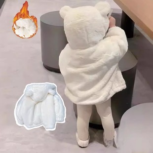Girls Korean Style Woolen Sweater Jacket Autumn and Winter New Style Little Girl Fashionable Princess Cotton Coat Baby Fashionable Outer Clothing