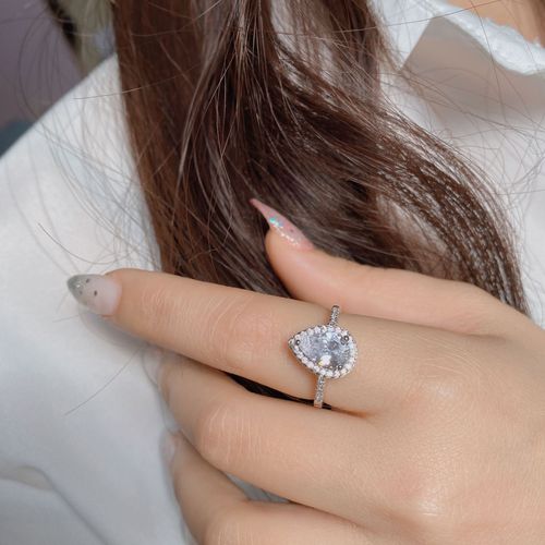 Versa foreign trade luxury water drop zirconium Seiko surrounded by plated 18K white ring bridal wedding bright ring