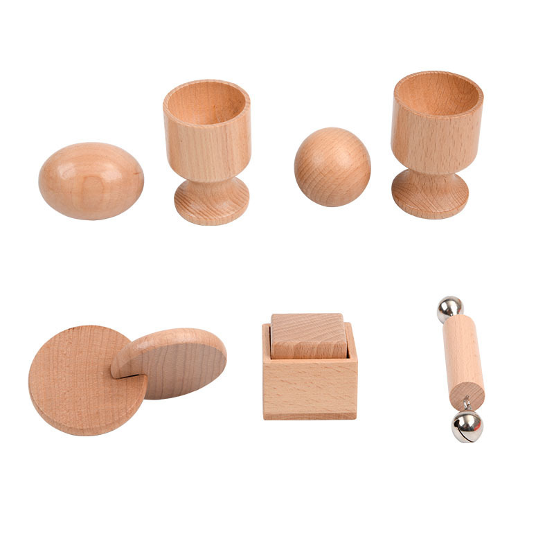 Montessori teaching aids for infants aged 1-3 wooden rattle ball egg cup cup double round interactive educational toys