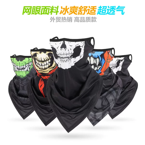 Skull Ear-Hanging Triangular Scarf Ice Silk Mesh Breathable Face Mask Outdoor Cycling Neck Gaiter Sun Protection Motorcycle Neck Warmer