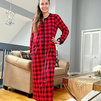 2024 Cross-border Hot Selling Women's Long Home Clothes Front Zipper Robe with Pocket Striped Plaid Home Clothes