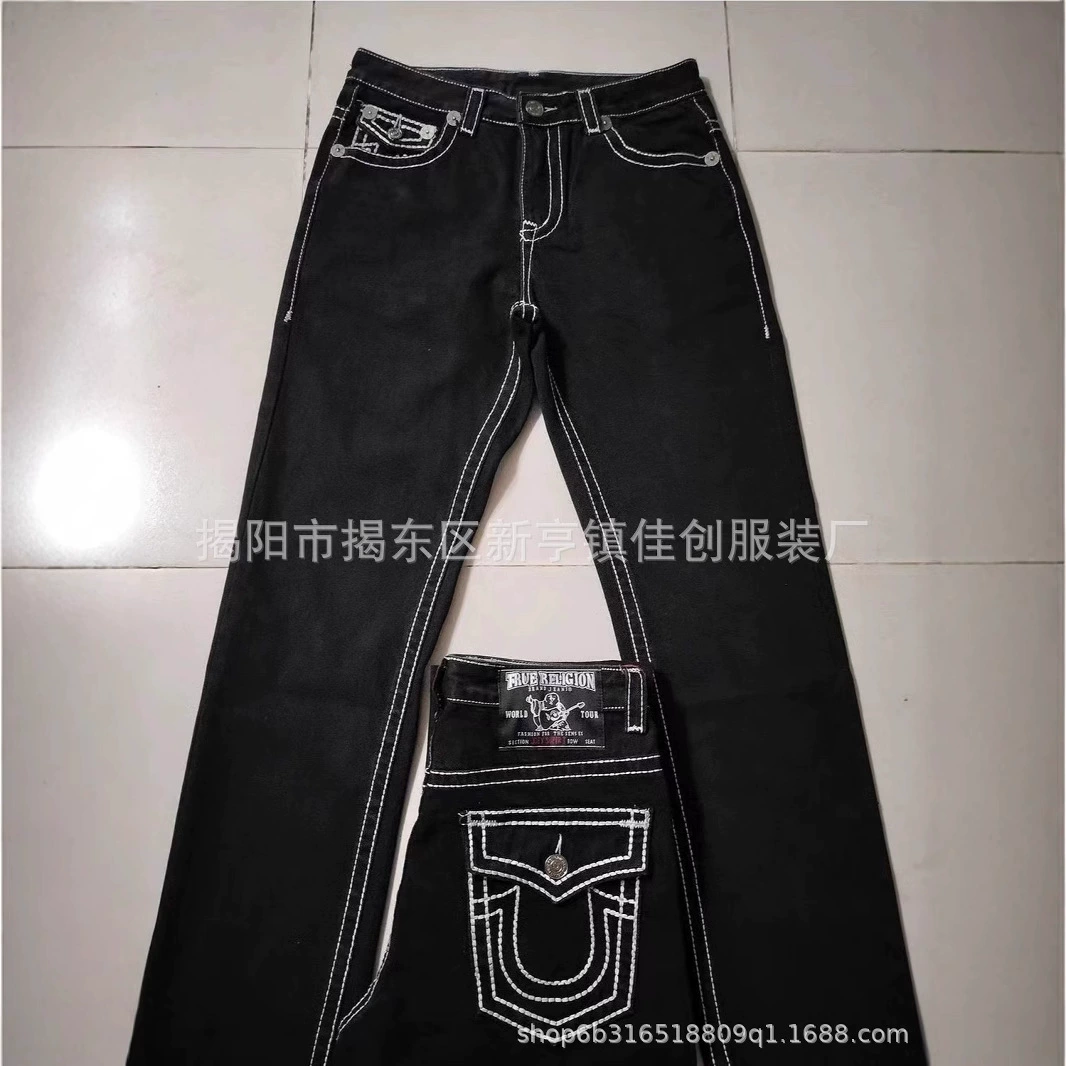 Модные универсальные белые прямые повседневные джинсы с толстой линией, трансграничная внешняя торговля, американский ретро-личный уличный стиль