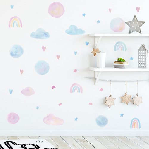 FX7104 Watercolor Clouds Rainbow Love Children's Room Kindergarten Bedroom Entrance Home Wall Decoration Wall Sticker